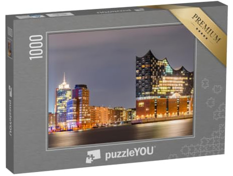 puzzleYOU: Puzzle 1000 Teile „Elbphilharmonie und Hamburger Hafen bei Nacht“ – aus der Puzzle-Kollektion Hamburg, Deutsche Städte