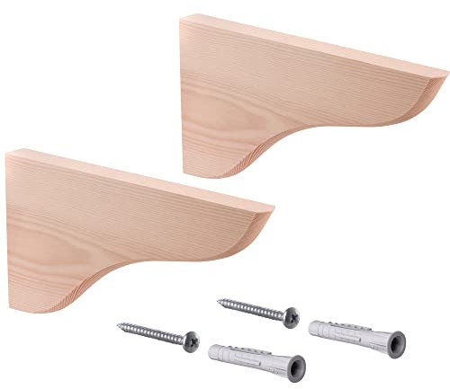 Gedotec Lot de 2 équerres murales en bois naturel massif - 165 x 95 mm - MEX - Charge maximale par paire : 60 kg - Supports d'étagère adaptés pour les étagères à livres