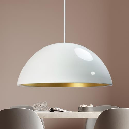 bamyum Lipeo Küchenlampe Hängend, Ø40 cm Küchenlampe, Esstischlampe, Pendelleuchte Küche Metall E27 Esstischlampe Hängelampe Wohnzimmer Pendellampe Hängeleuchte Lampe Schlafzimmer Hängelampe Weiß