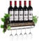 Wall Mounted Wine Rack with Glass Holder Metal Wine Shelf Champagne Bottle Holder Hanging Rustic Wine Holder Floating Wine Shelf for Kitchen, bronze