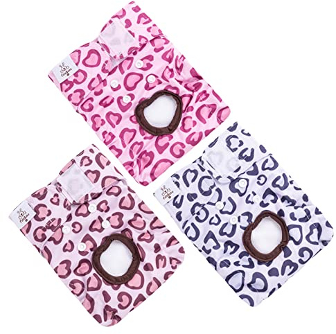 CuteBone 3 Stück Leopard Wiederverwendbare Hundewindeln, Hochsaugfähige Premium-Windeln für Hündchen, Umweltfreundliche Damenbinden Höschen für weibliche Haustiere D54M-DE