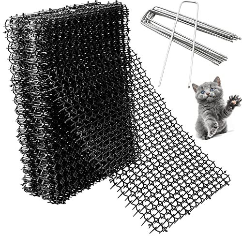 HEYOUTH Dornengitter Tier-Barriere,Katzen-Abwehrstreifen Tier Barriere mit Spikes,12 Pack 40x20 cm Anti Katzen Netzwerk mit 8 U-Förmig Erdanker,für Garten Katzenabwehr Spike Tiervertreiber