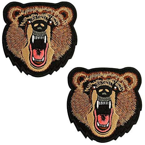 Zcketo 2 Stück Knurrender Bär Angry Bear Bestickter Verschluss Patch Tactical Military Badge Armband Emblem Applikation Aufnäher für Hunde Rucksack Cap Jacke Weste Tasche Beutel (Bär)