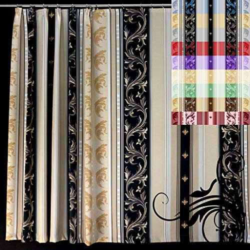 EASYHomefashion Bellarty Vorhang nach Maß Verdunkelungsvorhang Verdunkelungs Vorhänge maßgefertigt Dekoschal Gardine Blickdicht Blackout Roma Gold-schwarz 150 x 145 cm