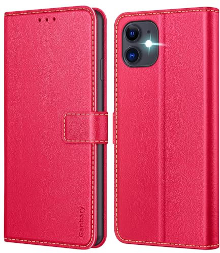 Ganbary Handyhülle für iPhone 11 Hülle, Premium Leder Klapphülle [Kartenschlitzen] [Magnetverschluss] [Standfunktion] kompatibel mit iPhone 11 Schutzhülle, Rot