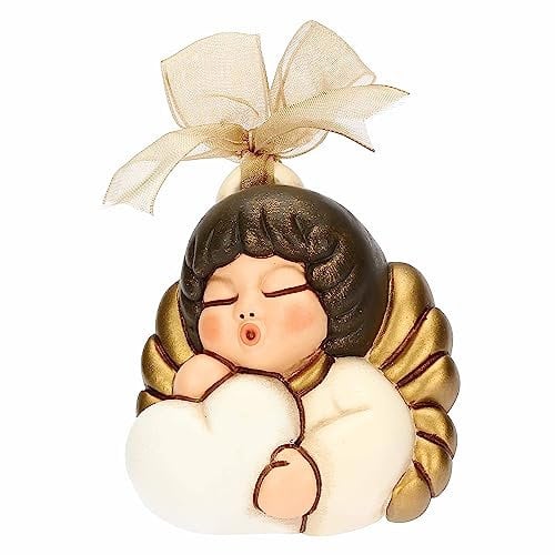 THUN - Miniformella con Iconico Angelo THUN - Cuore in Ceramica Decorata a Mano, Ceramica con Nastro, 7.8x3x6 cm h