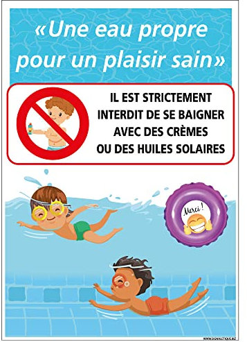 Panneau piscine eau propre pour un plaisir sain. Interdiction de baignade avec crèmes et huiles de bain (S_H0522) - 210 x 300 mm - Plastique PVC 1,5 mm - Plastique PVC 1,5 mm -