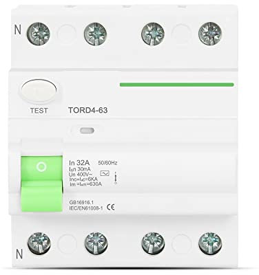 LOUIKA disjoncteur 4P 40A 30mA 100mA 300mA 6KA RCCB RCD 230V disjoncteur à Courant résiduel électromécanique disjoncteur différentiel Interrupteur de sécurité (Size : 4 Pole 30mA, Color : 25A)