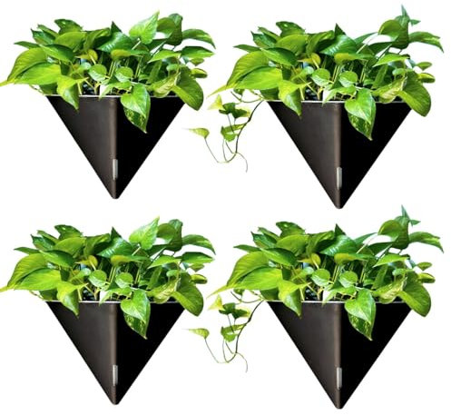 LaLaGreen Wand-Pflanzgefäße für Zimmerpflanzen – 4 Stück, 30,5 cm große, selbstbewässernde schwarze geometrische Blumenvase zum Aufhängen, Gefäß mit Metallaufhänger, modern, stilvoll, Wandmontage,