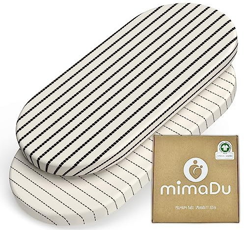 mimaDu - 2er Set Spannbettlaken GOTS aus Bio-Baumwolle 80x40 cm auch für 78x36, 80x35 - Spannbetttücher für Kinderwagen, Stubenwagen, Moseskorb, Wiegen - Baby Bettlaken für Kinderwagenmatratze (Boho)
