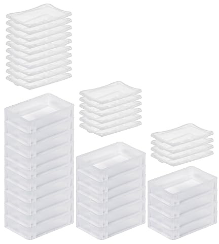 PROREGAL SuperSparSet 20x Transparenter Eurobehälter BasicLine mit geschlossenem Griff & Klickdeckel | HxBxT 7x20x30cm | 2,9 Liter | Eurobox Transportbox Transportbehälter Stapelbehälter