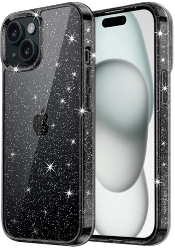 JETech Glitzer Hülle für iPhone 15 Plus 6,7 Zoll, Bling Glitter Stoßfest Handyhülle, Niedliche Glitzernde Schutzhülle für Frauen und Mädchen (Schwarz)