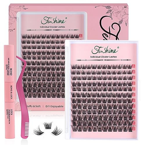 Fenshine Cluster-Wimpern, Einzelne Wimpern mit breitem Stiel, C/D-Krümmung, Länge 10-18 mm, MIX-Set für DIY-Wimpernverlängerung zu Hause (MIX 10-18 mm, W-7)