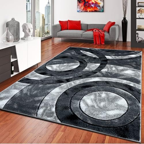 PHP Large Rugs for Living Room - Super Soft Fluffy Shaggy Area Rug with Beautiful Circle Design Non Slip Bedroom Carpet Mat -Grey, 160 x 230 cm