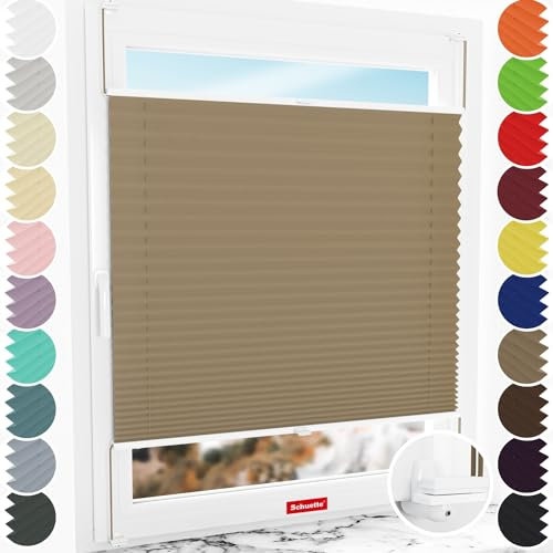 Schuette® Plissee ohne Bohren ● Thermo Kollektion: Mocha Dream (Hellbraun) ● 25x150cm (Breite x Höhe) ● Suprafix Faltrollo Klemmfix Zum Festdrehen Rollo ● 60 Sekunden Montage inkl. Video