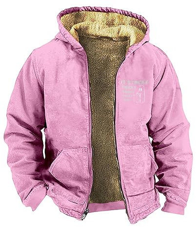 KONG JIMFAN Regenjacke Herren Zipper Hoodie Regenbekleidung Winter Arbeitsjacke Herren Sweatjacke Jackett Herren Trachtenshirt Strickjacke Mit Kapuze Leichte Steppjacke Herren(Pink,L)