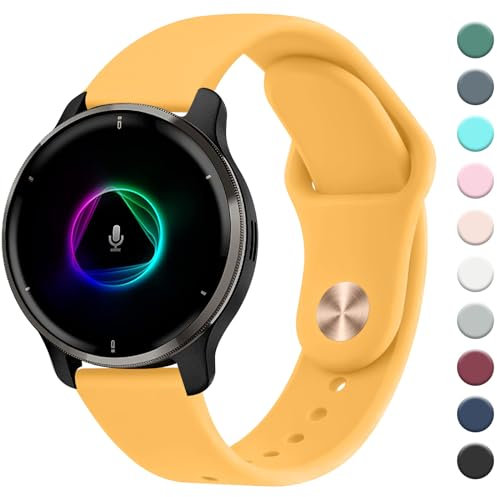 Mugust Bracelet pour Garmin Venu/Venu 2 Plus/Sq/Sq 2 Music - 20 mm - Bracelet de Rechange Classique en Silicone pour Homme et Femme - Curcuma