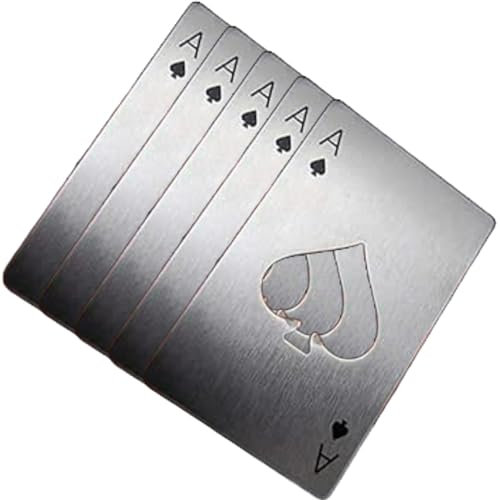 Onlineforu LTD 5PK Bottle Openers, Stainless Steel Beer Caps Cans Openers, Poker Ace of Spades A Cards Water Bottles Openers, Wallet Bottle Openers – Silver