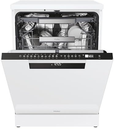 Haier I-Pro Shine Serie 3 XF 5C4M1W Lavavajillas Independiente 60CM, Motor Inverter, 15 Cubiertos, Tercera Bandeja, 10 Ciclos, WIFI, Maxi Tub, Bloqueo Infantil, Apertura Automática, 44DB, Blanco