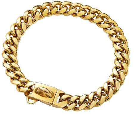 Cuban Dog Collar, Edelstahl Hundehalsband, 14 mm Breite, Hunde Halsband Kette, 26/31/36/41/46/51/56/61 cm Längen, Gold Halskette Halsband Kette für Welpen, kleine, mittelgroße Hunde