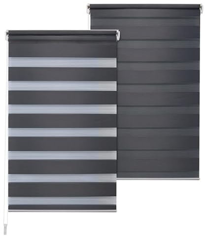 Doppelrollo DuoRollo Klemmfix ohne Bohren Seitenzug Fenster Rollo anthrazit B 80cm (76cm Stoffbreite) x H 150 cm