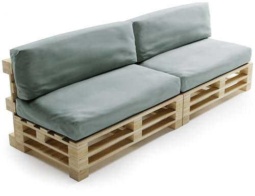bananair - Palettenkissen Outdoor Wasserdicht & Abnehmbar - Schaumstoffpolsterung, Bequem - Polster Ideal für Europaletten/Palettenmöbel (Set 2 Sitzkissen 120x80 + 2 Rückenkissen 120x40, Hellgrau)