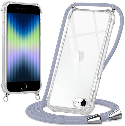 Oelrstfe handyband Hülle mit Band für iPhone 8/iPhone SE 2020/iPhone 7/SE 2022, Handyband zum Umhängen Handy Umhängeband Transparent TPU Stoßfest Silikon Handyhülle mit Kette für iPhone 8, Grau