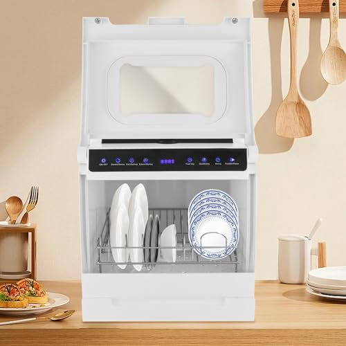Lavavajillas portátil de encimera, lavavajillas de mesa con cuatro modos de lavado, lavado estándar, lavado rápido, lavado extremo y frutas y verduras,360° doble vaporización, mini