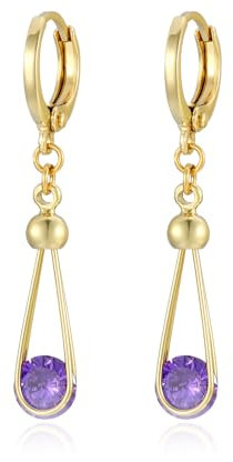 XUPING Orecchini a Cerchio Piccoli Orecchini Pendenti in Cristallo d'oro Placcato oro 14k Gioielli Ipoallergenici per le Donna (Purple)