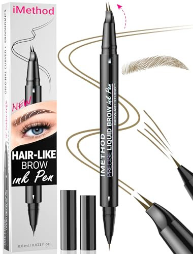 iMethod Curved Microblading Augenbrauenstift - Eyebrow Pencil 2-in-1 Dual-Ended Augenbrauenstift Micro-Gabelspitzen-Applikator & präziser Pinselspitze erzeugt natürliche Augenbrauen, Light Brown