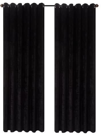 Hadi London Crushed Velvet Curtains for Bedroom Living Room Kitchens A pair of fully lined, beautifully made shades with an eyelet ring top velvet curtains. (BLACK, 46X54)