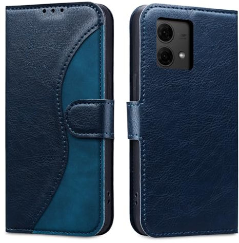 Auslbin Hülle für Motorola Moto G84 5G 6.5 mit Standfunktion, Kontrastierende Farben PU -Schutzhülle, Leichtes Geschäft Mobile G84/XT2347 Handyhülle, Blau