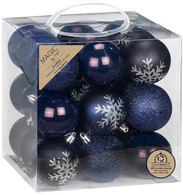 Inge-glas Weihnachtskugeln Kunststoff 6cm 27er Set - bruchsicher & mit Glitzer - Christbaumkugeln für Weihnachtsbaum - Weihnachtsbaumkugeln & Christbaumschmuck zu Weihnachten Dunkelblau - Night Blue