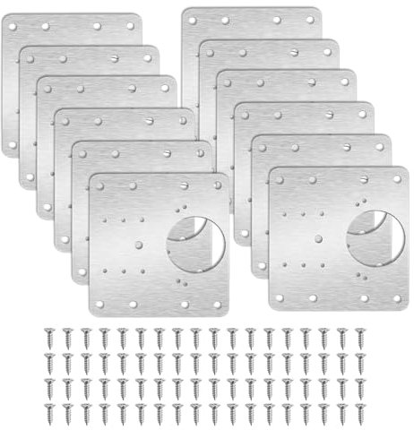 12Pcs Stainless Steel Hinge Repair with Holes, Cabinet Hinge Repair Plate Kit, Kitchen Hinge Repair Plate with 72 Fixing Screw, Cupboard Door Hinge Mounting Plate for Wardrobe Furniture Shelves