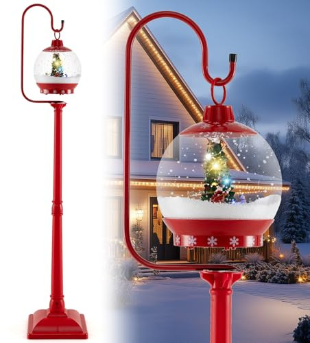 GYMAX 153 cm Weihnachtslaterne, Weihnachtsmann-Szene Weihnachtsdeko | Laterne Weihnachten mit Schneefall, LED-Licht & Musik, Weihnachtsbeleuchtung, Festliche Dekoration für Außen & Innen