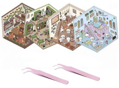 LIFECOSM 4 Sets 3D Haus Sticker, DIY Szene Selbstgemacht, Isometrisches Stickerbuch, Niedliche Koreanische Cartoon Aufkleber