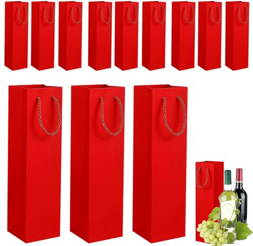 Kraft Paper Wine Bottle Bags with Strong Rope Handles,12 Pack Red Bottle Bags Wine Carry Bag Gift Bags for Wine,Whiskey,Champagne,Wine Bottle Gift Bags for Christmas Wedding Birthday Party