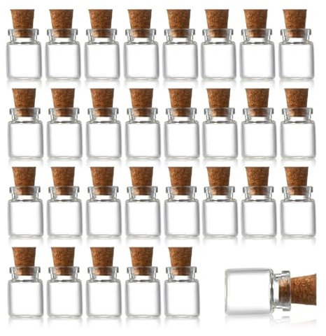 SGERUFZ 30 Pcs Botellas de Cristal Pequeñas de 1 ml con Tapón de Corcho Ideal para Decoración Regalos de Boda y Fiestas
