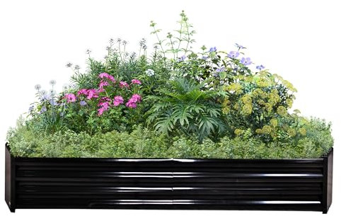 VERFARM Hochbeet-Set aus Verzinkter Metall, Pflanzbeet Hochbeete für Garten, 180x90x30 cm, Hochbeete-kit für Gemüse Blumen Sukkulenten Kräuter, Blumenbeet & Pflanzentrog, Rechteckig, Schwarz
