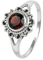 mantraroma Damen Silberring 925 mit Granat – Facettierter Edelstein Statement Ring