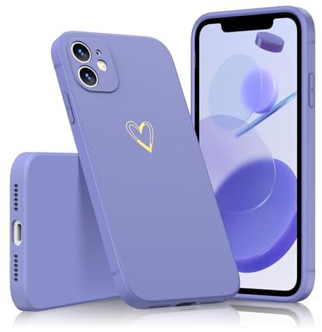ScandiCasis for iPhone 12 Mini Cute Case, Heart Pattern Soft Silicone Phone Case Protective Shockproof Cover for Women Girls, Blue-Grey