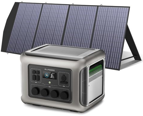 ALLPOWERS R2500 Generador Solar, 2500W Batería LiFePO4 ampliable con SAI, 4 Salidas AC 2500W(4000W Pico) Carga 0-100% en 1H,Para Camping Hogar Emergencias y Autocaravanas (R2500+SP033(200W))