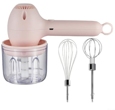 ZAMETTER Cordless Electric Egg Beater Set Hand Mixer Electric Whisk(Pink)