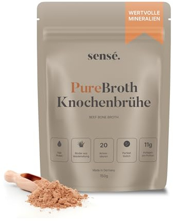 sensé. Knochenbrühe Pulver vom Weiderind, aus Deutschland, Bioaktiv, 150g – Kollagen Typ 1,2 & 3 | Unterstützt Gelenke, Darm und Haut | hoher Proteingehalt | Leaky Gut, Keto | ohne Salz | Bone Broth