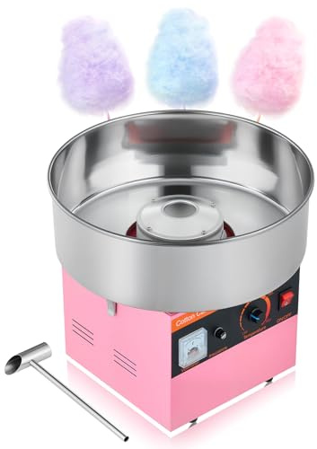 VEVOR Machine à Barbe à Papa Électrique 1000 W, Appareil à Barbe à Papa avec Bol en Acier Inoxydable de 38 cm et Cuillère à Sucre, pour Faire des Bonbons, Fêtes et Anniversaires, Maison, Rose