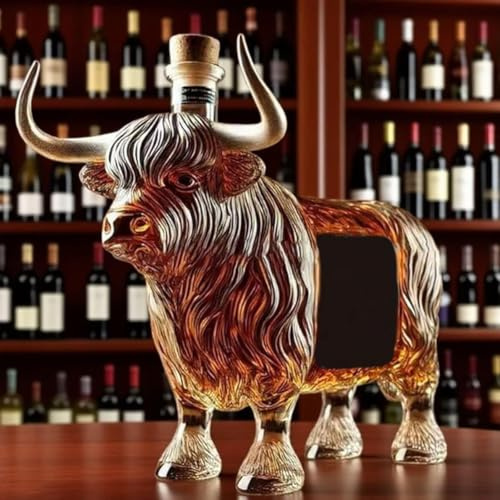 ZVUTRCUV Whiskey Decanter Bottle - Art Statue, Creative Animal Theme Liquor Storage Container, Highland Cow Whiskey Wine Bottle, for Men Alcohol Lovers Collectors Gift (A,1pcs)