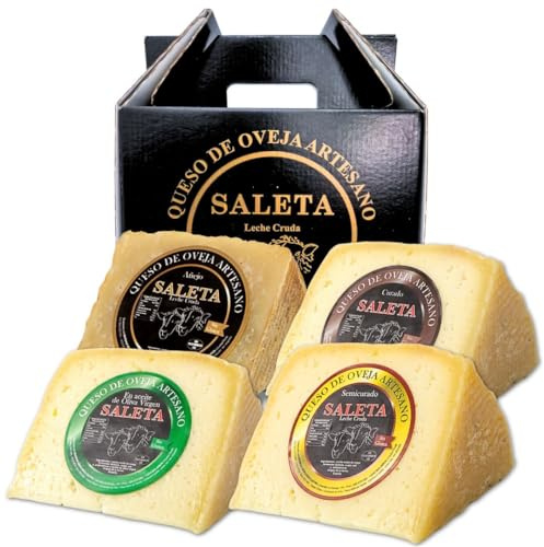 Coffret Cadeau Premium Fromage Espagnol | Fromage de brebis | Plateau de Fromages | 4 variétés: affinés, semi-affinés ou à l'huile d'olive vierge extra | Pack le plus Récompensé 1 Kg