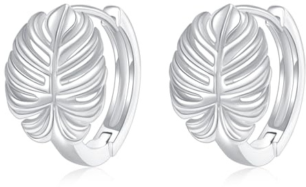 YFN Monstera - Orecchini a cerchio a forma di foglia, in argento sterling, per donna