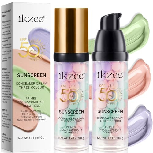 Grundierung für Gesicht vor dem Make-up mit LSF 50 PA++++, 2 Stück, 3-in-1 getönter Sonnenschutz-Gesichts-Make-up-Primer, LSF Feuchtigkeitscreme, feuchtigkeitsspendende Grundierung für Frauen