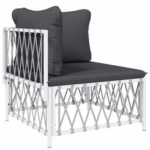 zylophax Garten-Ecksofa Weiß mit Kissen Gewebe und pulverbeschichtetem Stahlrahmen 72x72x66 cm wetterfest modular erweiterbar für Terrasse Balkon Außenbereich modernes Loungesofa